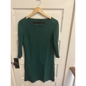 Talbots Women's Green Navy Striped Sweater Dress Zipper‎ 3/4 Sleeves Size SP
